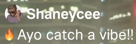 Профиль Shaneycee с аватаркой в виде персонажа в очках и надписью: 'Ayo catch a vibe!!' с эмодзи огня.